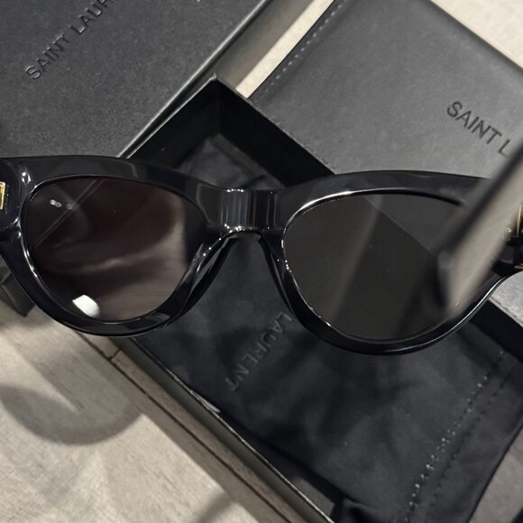 Saint Laurent Black Cat Eye Sunglasses Gold YSL Detail main image 5